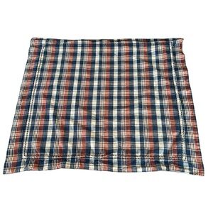 Tommy Hilfiger Plaid Euro Sham Blanket Stitch Embroidery Navy Blue 26 x 26 GUC